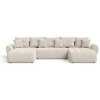 GRAINGOLD Ecksofa U-Form Decor U - Ecksofa mit Schlaffunktion, Bettkasten - Wohnlandschaft, Wohnzimmer Sofa - Eckcouch Beige (Monolith 02)