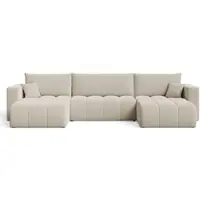 GRAINGOLD Ecksofa U-Form Neva - Ecksofa mit Schlaffunktion, Bettkasten - Moderne Ecksofa, Wohnzimmer Sofa - Eckcouch mit Bouclé -Stoff - Beige (Quelle 05)