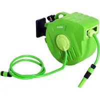 Fortuna Lai Schlauchtrommel 15m Automatik Schlauchaufroller schwenkbar ideal für Druckluft & Gartenarbeit in Grün