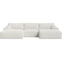 GRAINGOLD Ecksofa U-Form Serene - Ecksofa mit Schlaffunktion, Bettkasten - Moderne Ecksofa, Wohnzimmer Sofa - Eckcouch mit Cord -Stoff - Creme (Tilia 01)