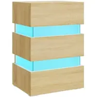 Décoshop26 - Nachttisch mit LED-Beleuchtung und Schubladen 45 x 35 x 67 cm Holzwerkstoff Eichenfarbe DEC034740