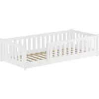 Erst-Holz Kinderbett, Holzbett mit umlaufendem Schutzgitter 80x180 Kiefer waschweiß V-60.77W-08-180Rollrost inkl.