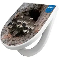 Banjado WC Sitz mit Absenkautomatik D Form Motiv Drei Waschbären [TDW3 12804]