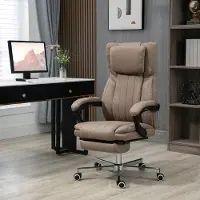 SUGIFT Bürostuhl mit Massagefunktion, Schreibtischstuhl 6-Punkt-Vibration, Chefsessel Leinenoptik, Braun | 65x61x118 cm | Fußstütze | 17 kg