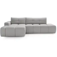 GRAINGOLD Ecksofa L-Form Montero Rechts - Ecksofa mit Schlaffunktion, Bettkasten - Moderne Ecksofa, Wohnzimmer Sofa - Eckcouch mit Bouclé-Stoff - Grau