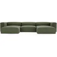 GRAINGOLD Ecksofa U-Form Landi - Moderne Cord Ecksofa, Wohnzimmer Sofa - Eckcouch Grün (Lincoln 37)