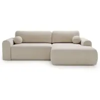 GRAINGOLD Ecksofa L-Form Rechts Savana - Ecksofa mit Schlaffunktion und Bettkasten - Moderne Ecksofa, Wohnzimmer Ecksofa - Eckcouch Creme (Lambi 01)