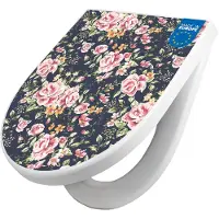 Banjado WC Sitz mit Absenkautomatik D Form Motiv Rosen Auf Anthrazit [TDW3 11219]