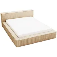 GRAINGOLD Schlafzimmerbett 140x200 Lago - Lattenrost, Kopfteil, Cordstoff - Doppelbett mit Bettkasten - Polsterbett - Beige - Vito 29