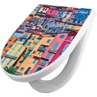 Banjado WC Sitz mit Absenkautomatik D Form Motiv Häuserberg [TDW3 10865]