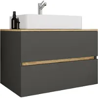 VCM 2-tlg. Waschtisch mit Keramik Aufsatzbecken, Badschrank mit 2 Softclose-Schubladen, Maße Waschplatz Set: H. 51 x B. 80 x T. 47 cm, Cosila-A