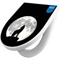 Banjado WC Sitz mit Absenkautomatik D Form Motiv Heulender Wolf SW [TDW3 11023]