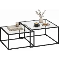 HOMCOM Couchtische 2er-Set Satztisch mit gehärteter Glasplatte, Schwarz