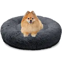 Bluzelle Orthopädisches Hundebett Kleine Hunde & Katzen, 60cm Donut Kissen Waschbar Rund Memory Foam Katzenbett Plüsch Dunkelgrau