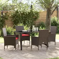 vidaXL Möbel Tisch- und Stuhlset mit Kissen 5 pcs Braun PE-RattanGartenmöbelgarnituren - Gartenmöbelgarnituren c201
