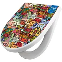Banjado WC Sitz mit Absenkautomatik D Form Motiv Funky Town [TDW3 10864]