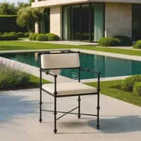 Casa Padrino Luxus Schmiedeeisen Gartenstuhl mit Armlehnen Beige / Schwarz H. 100 cm