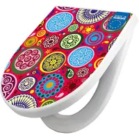 Banjado WC Sitz mit Absenkautomatik D Form Motiv Retro Kreise [TDW3 10048]