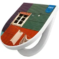 Banjado WC Sitz mit Absenkautomatik D Form Motiv Buntes Haus [TDW3 10655]