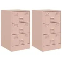 Décoshop26 - Set aus 2 Nachttischen mit je 3 Schubladen 34,5 x 39 x 62 cm rosa Stahl DEC035625