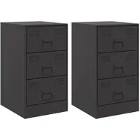 Décoshop26 - Set aus 2 Nachttischen mit 3 Schubladen 34,5 x 39 x 62 cm schwarzer Stahl DEC035464