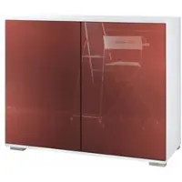 Vladon Kommode Skadu V3, Moderner Küchenschrank mit 2 großen Türen Weiß matt / Bordeaux Hochglanz (92,5 x 75.5 x 35)