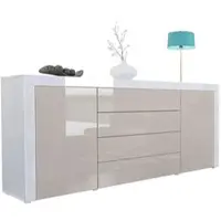 Vladon SIDEBOARD La Paz Sandgrau Hochglanz / Weiß Hochglanz
