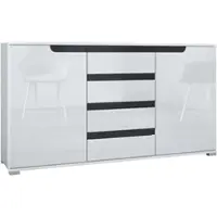 Vladon SIDEBOARD Sylt Weiß Hochglanz / Schwarz Hochglanz