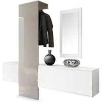 Vladon GARDEROBE Carlton Paneel in Sandgrau Hochglanz