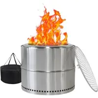 OKWISH Feuerstelle Outdoor aus Edelstahl Silber 50x50x40 cm raucharme Verbrennung mit Aschebehälter tragbar schnelle Montage für Terrasse Camping Grillen
