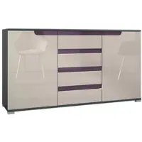 Vladon SIDEBOARD Sylt Sandgrau Hochglanz / Brombeer Hochglanz
