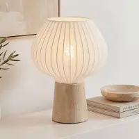 LumenXL Tischlampe Varel mit Stoffschirm und Travertin (Naturstein) Fuß