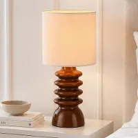 LumenXL Tischlampe Seyra - braune Keramik mit Stoffschirm in Beige