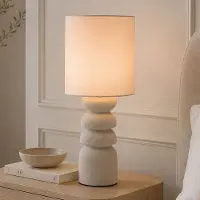 LumenXL Tischlampe Kiyra - weißes Keramik mit Stoffschirm in Beige