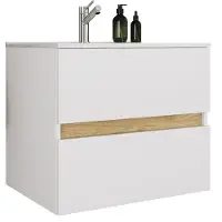 VCM 2-tlg. Waschtisch mit Keramikbecken, Badschrank mit 2 Softclose-Schubladen, Maße Waschplatz Set: H. 51 x B. 61 x T. 47 cm, Cosila-I