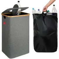 Blumtal Pflandflaschen Sammelbehälter 100L - Pfandflaschen Tasche für Bambus Pfandflaschen Organizer - Leergut Sammelbehälter mit Loch in Schwarz