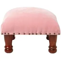 Homescapes SAMT-HOCKER Mable, rosa mit Holzbeinen, 40/40/25 cm
