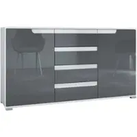 Vladon SIDEBOARD Sylt Grau Hochglanz / Weiß Hochglanz