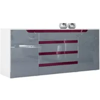 Vladon SIDEBOARD Sintra Grau Hochglanz / Brombeer Hochglanz