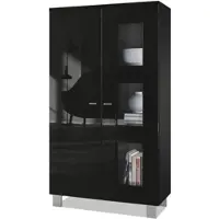 Vladon VITRINE Denjo Tür in Schwarz Hochglanz