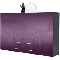Vladon HIGHBOARD Nora Türen in Brombeer Hochglanz