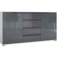 Vladon SIDEBOARD Sylt Grau Hochglanz / Brombeer Hochglanz