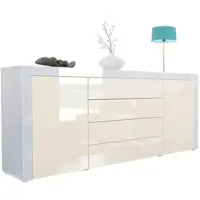 Vladon SIDEBOARD La Paz Creme Hochglanz / Weiß Hochglanz
