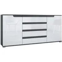 Vladon SIDEBOARD Sylt Weiß Hochglanz / Anthrazit matt