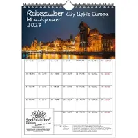 Seelenzauber GmbH Städtezauber City Lights Europa Planer DIN A4 Kalender für 2027 Nächtliche Städte - Set-Inhalt: 1x Kalender 1x Weihnachtsanhänger 1x Grußanhänger (gesamt 3 Teile)