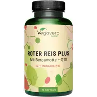 Vegavero Roter Reis Plus | 120 Kapseln | mit Monakolin K, Coenzym Q10, Artischocke- und Bergamotte-Extrakt | vegan