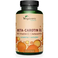 Vegavero Beta Carotin Plus Öl | 120 Kapseln | mit Vitamin E und Astaxanthin | Lucarotin + Astazine | vegan