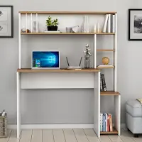 Homidea Olivia Computertisch - Schreibstisch mit Ablagen im modernen Design 45T x 114B x 139H (Olivia - Weiß)