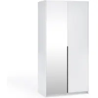 Margaret Hadas24 Kleiderschrank APOLLONIA mit Spiegel, Drehtürenschrank, moderner, Schrank, viel Stauraum100 x 204cm (weiß, schwarze Griffe)