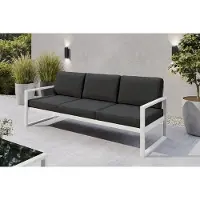 Margaret Hadas24 Gartensofa 3 Sitzer Outdoor Madera Lounge Couch Terrasse wetterfest Balkonmöbel Sitzbank mit Lehne, Gartenmöbel weiß, graubraun
